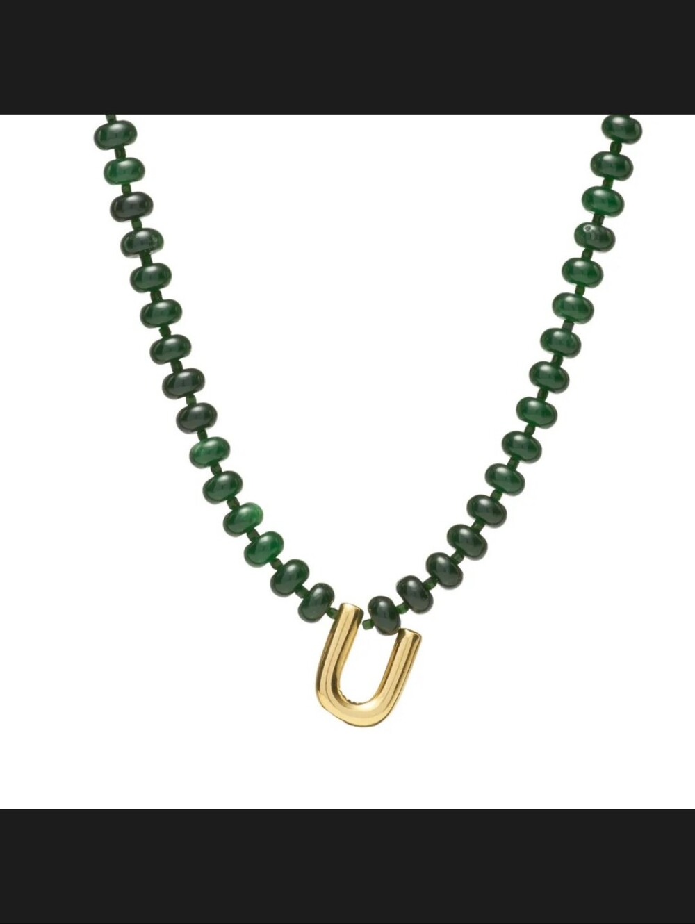 Mayamar Jade Beaded Necklace With Gold U-Shaped Initial Pendant